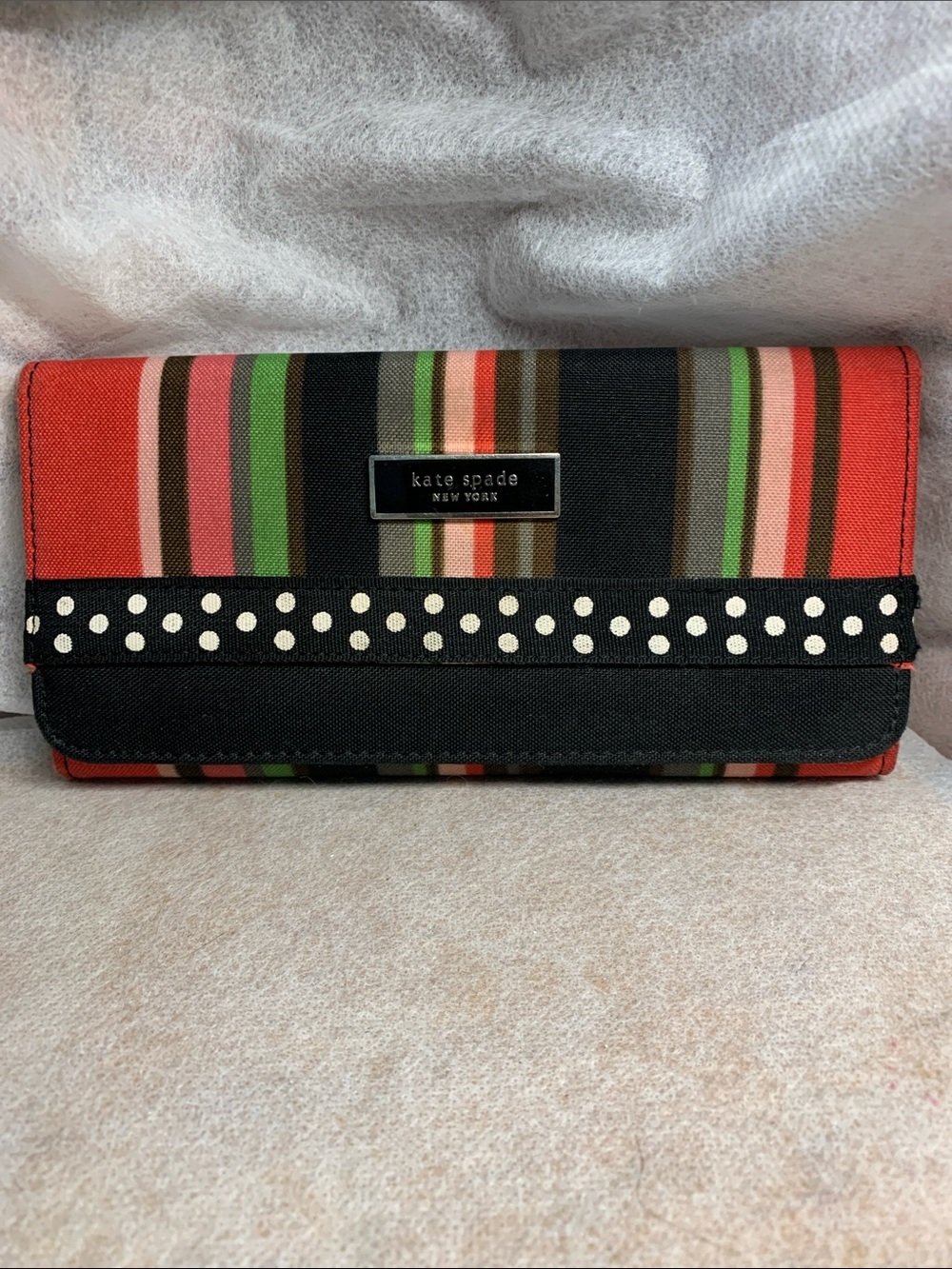 Vintage kate spade  New York Y2K  Multi-color Striped Canvas Trifold Wallet